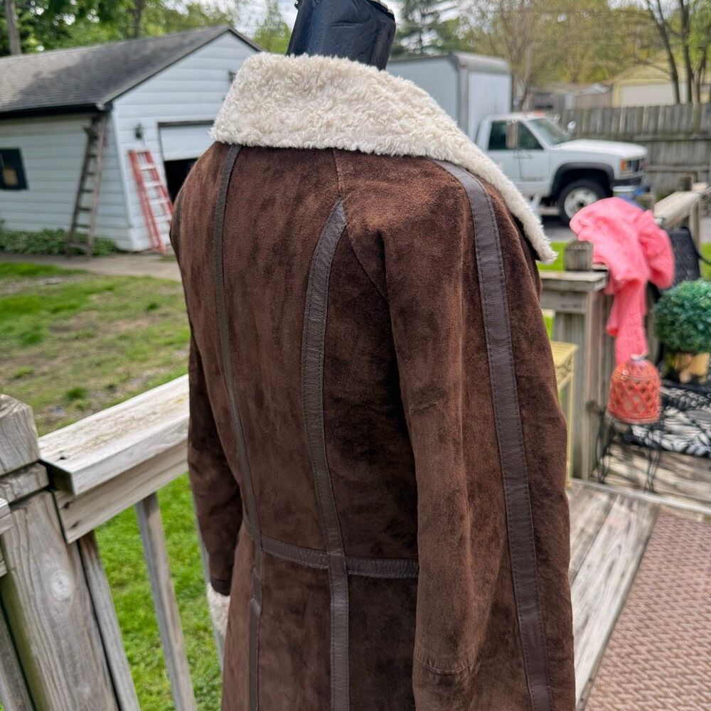 Y2K H&M Brown Faux Suede Faux Shearling Winter Women’s Coat Jacket - Picture 4 of 5